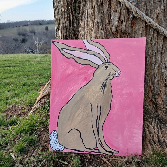 Rabbit Painting Whimsy Art - Picture 2 of 6
